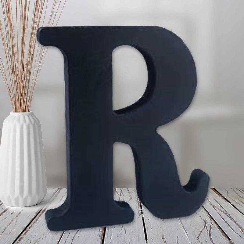 AOCEAN 6 inch Black Wood Letters Unfinished Wood Letter for Wall Decorative Standing Letters Slices Sign Board Decoration for Craft Home Party Projects (R) - Image 1